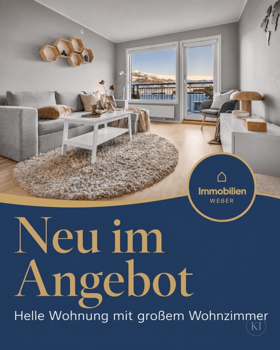Neu im Angebot: Helle Wohnung mit großem Wohnzimmer – Instagram-Beitrag Immobilien