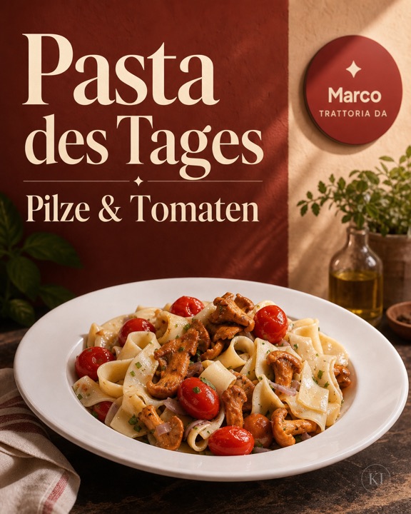 Pasta des Tages: Pilze & Tomaten – Instagram-Beitrag Restaurant
